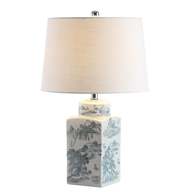 JONATHAN Y JYL5052A Audrey 24.5" Chinoiserie LED Table Lamp Cottage French Country Bedside Desk Nightstand Lamp for Bedroom Living Room Office College Bookcase LED Bulb Included, Blue/White