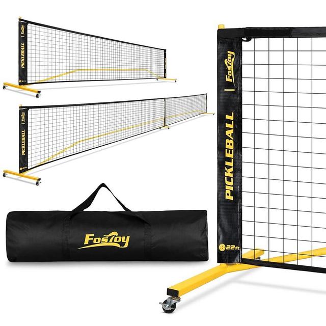 Fostoy Portable Pickleball Net with Wheels, Regulation Size 22 FT & Half Court 11 FT, Steady Metal Frame for Backyards, Driveways, and Garages