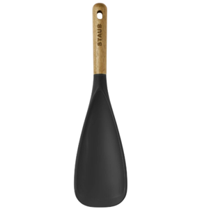 STAUB Multifunction Spatula Spoon, Great for Both Cooking and Serving Durable BPA-Free Matte Black Silicone, Acacia Wood Handles, Safe for Nonstick Cooking Surfaces
