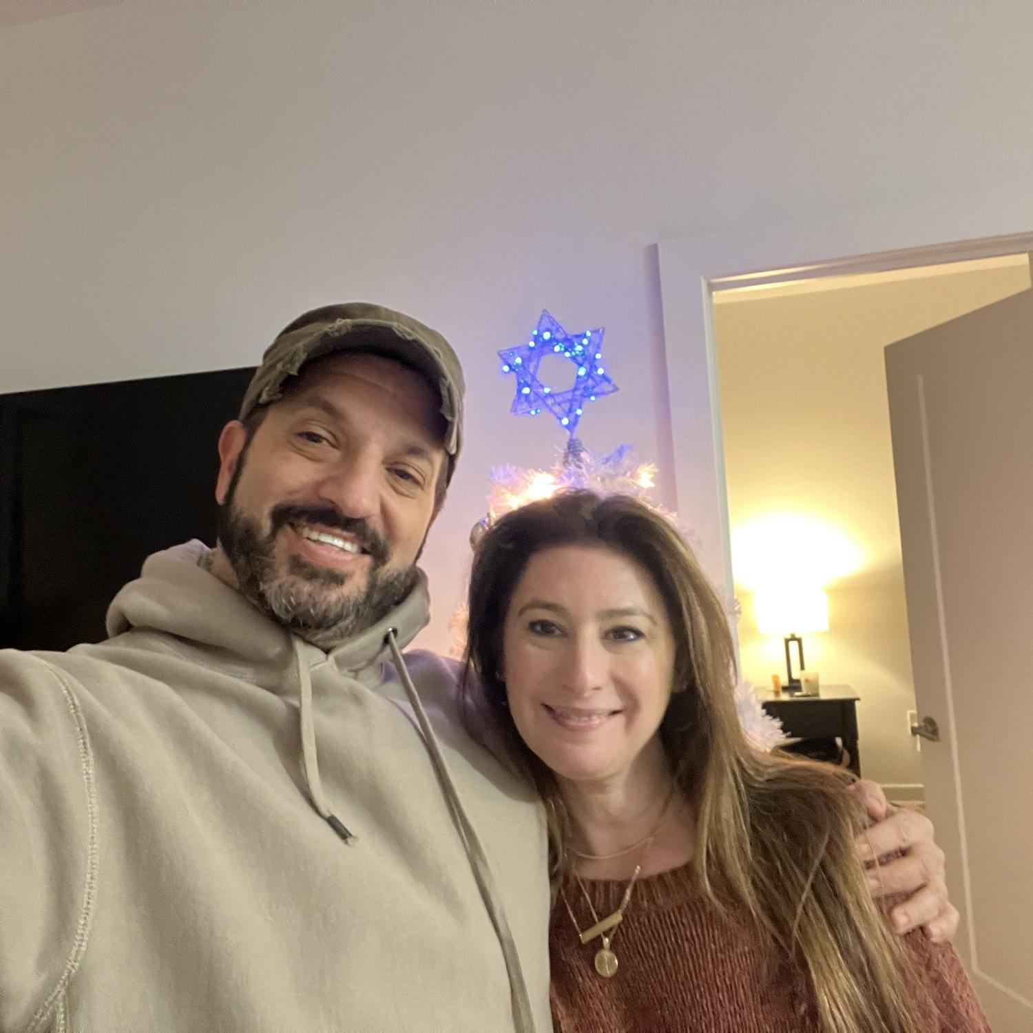 Our very first photo in front of the "Chanukah bush"