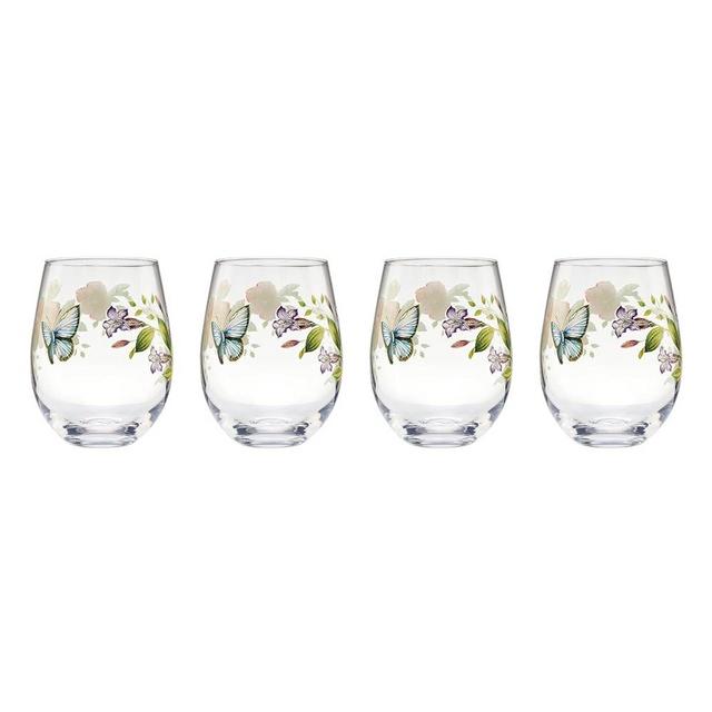 Lenox 896701 Butterfly Meadow Stemless Wine Glasses, Set of 4