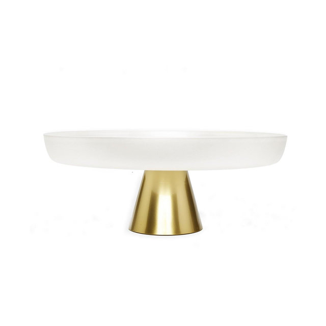 Classic Touch White Glass Cake Plate on Stem, 13.5" D