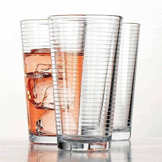 Drinking Glasses - Set of 10 - Highball Glass Cups By Glavers, Premium Quality Cooler 17 Oz. Ribbed Glassware. Ideal for Water, Juice, Cocktails, and Iced Tea. Dishwasher Safe.