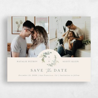Linen, Beige Wedding Save the Date - Verde Multiphoto