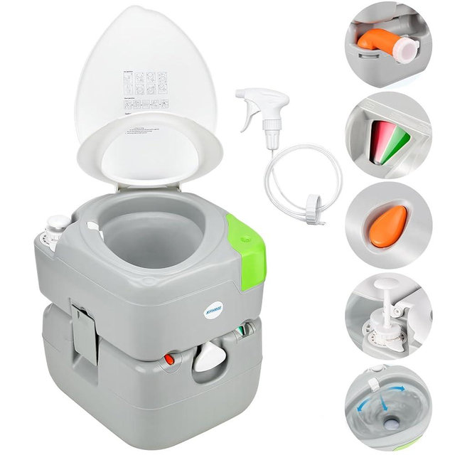Kohree 5.8 Gal Camping Toilet: Portable Toilet for Adults with Diagonal Elongated Bowl Seat, Large Waste Tank, Leak-Proof Cassette with Level Indicator, RV Travel Porta Potty for Boat Trip Home Use