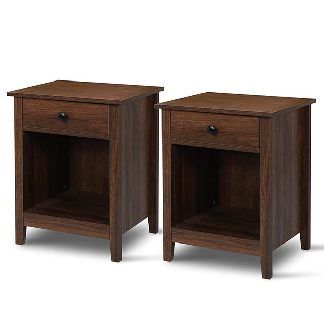 LTMEUTY Nightstands for Bedroom - Set of 2 Bedroom Wood Nightstand with Drawers, Bedside Table, Tall Night Stand with 1 Drawer & Open Cabinet, Brown Cherry Finish
