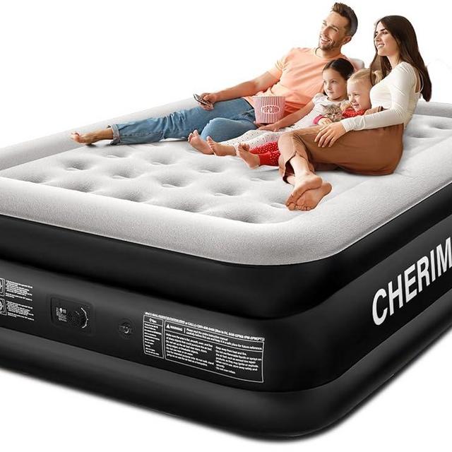 CHERIMOR Queen Air Mattress with Built-in Pump, 18" Raised Comfort, 48Hr Leak-Proof Test, Upgraded Honeycomb Pillar Design, Supports 800 lbs, 3-Min Inflation-Inflatable Bed for Home Guests & Camping