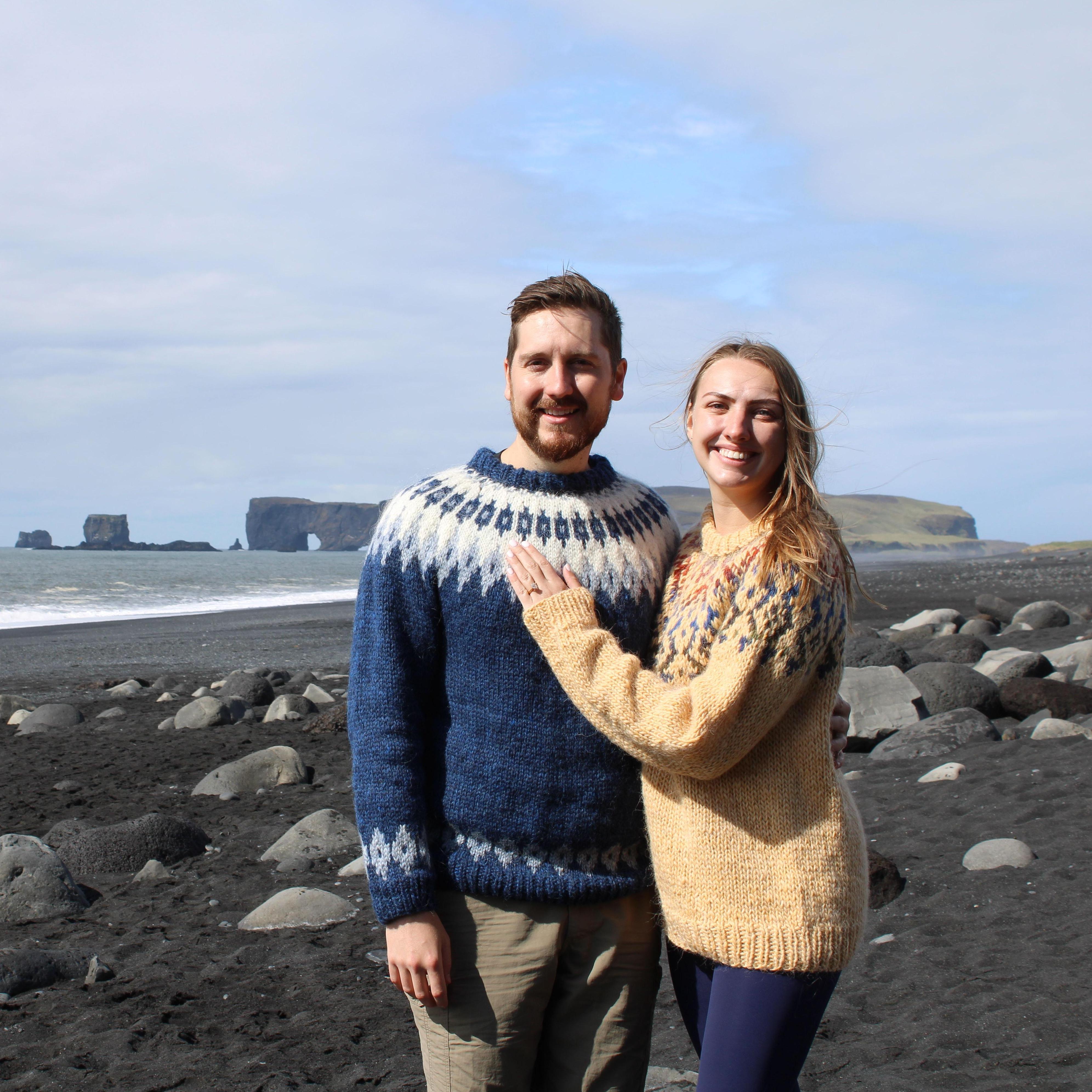 Reynisfjara - a black sand beach in Iceland right after Josh proposed