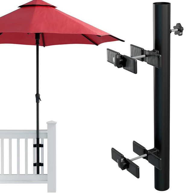 LOVE YOUR DECK Patio Umbrella Holder | Outdoor Umbrella Base and Mount | Attaches to Railing Maximizing Patio Space and Shade (Black)