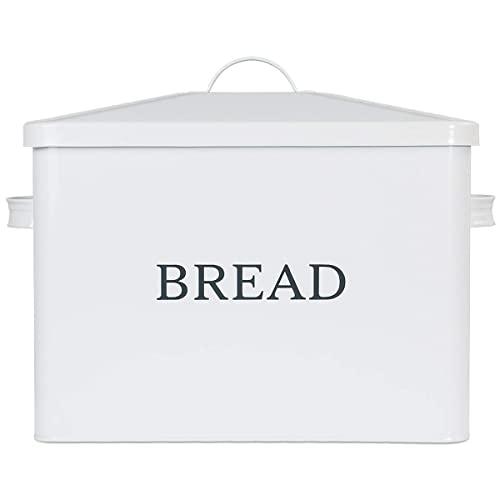 Extra Large White Bread box Vertical Vintage Metal Bread Bin With Lid - Holds 2 Loaves - Countertop Space Saving Farmhouse Breadbox Bread Holder Container Counter Organizer Matches Most Decor Theme