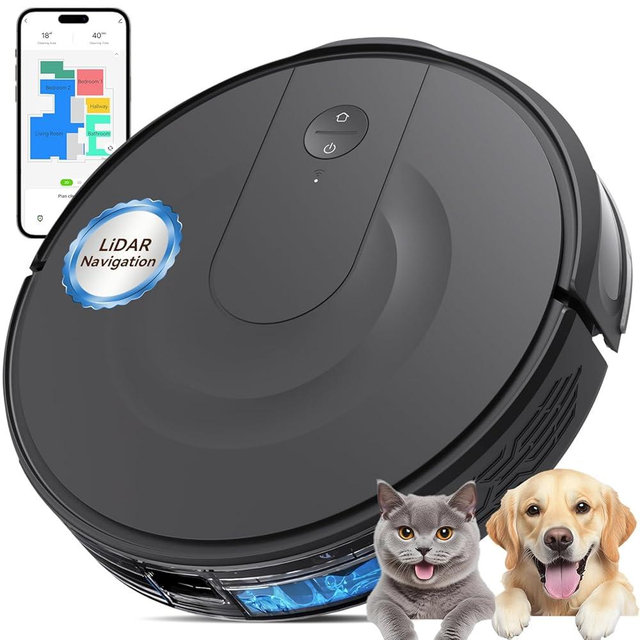 Seyanke Robot Vacuum and Mop Combo, LiDAR Navigation with Ultra Slim Design, Smart Mapping Robotic Vacuum Cleaner, 9000Pa Suction, Customizable Cleaning for Pet Hair, Carpets, and Hard Floors