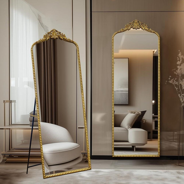 Growsun 65''x22'' Vintage Gold Antique Baroque Full Length Floor Mirror Ornate Full Body Mirror w/Free Standing, Wall-Mounted and Leaning Against The Wall for Dressing Room, Living Room, Bedroom