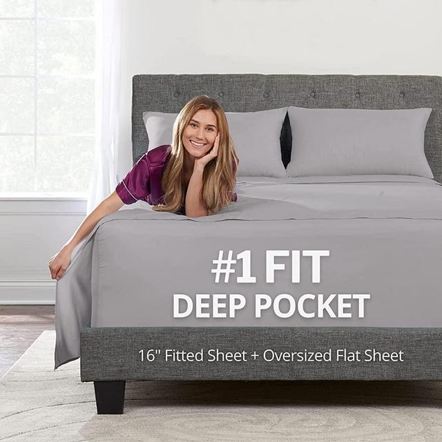 Queen Sheets Set Bed Sheets – Queen Bed Sheets Set for Queen Size Bed Bedding Sheets & Pillowcases – 16” Deep Pockets Fitted Sheet – Oversize Flat Sheet – 2 Zipper Closure Pillowcases – Calm Grey