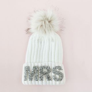 Sparkly Mrs Beanie With Fur Pom Pom