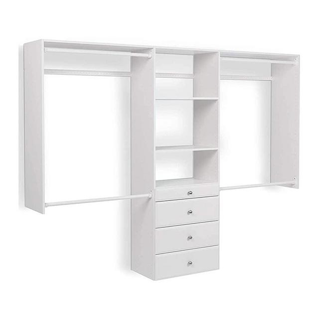 Easy Track Deluxe Tower Closet Storage Wall Mounted Wardrobe Organizer Kit System with Shelves and Drawers, White