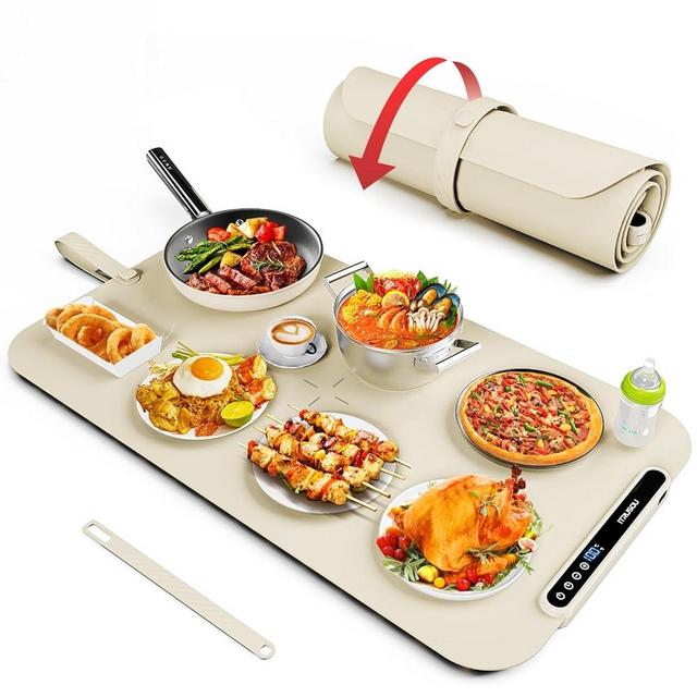 Warming Mat for Food, iTRUSOU Silicone Electric Warming Tray with 7 Temp-Settings, 1-8Hr Auto Shut-Off, Switchable Fahrenheit/Celsius, Upgrade Strap Keep Food Warm at Buffet, Party, Sabbath, Daily Use