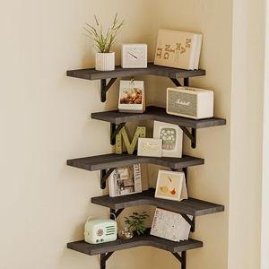 Fixwal Floating Shelves for Wall, Rustic Wood Wall Mounted Corner Shelf for Bathroom, Kitchen, Bedroom, Home Decor, Laundry Room, Living Room, Set of 5 (Weathered Grey)