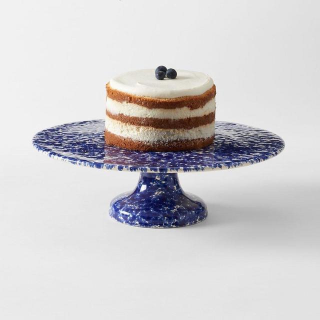 March Blue on Cream Splatterware Cake Stand