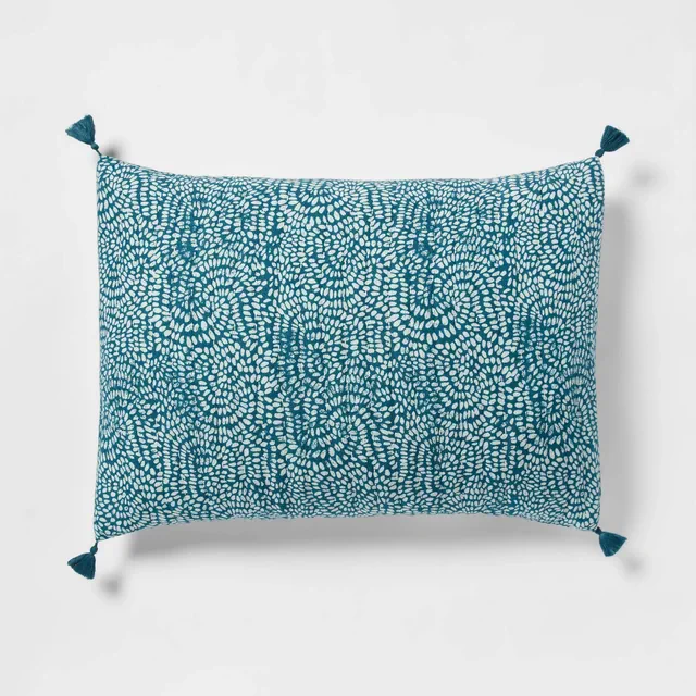 Standard Reversible Matelasse Swirl Quilt Sham Teal Blue - Threshold™: Cotton Jacquard, 200 Thread Count, OEKO-TEX Certified