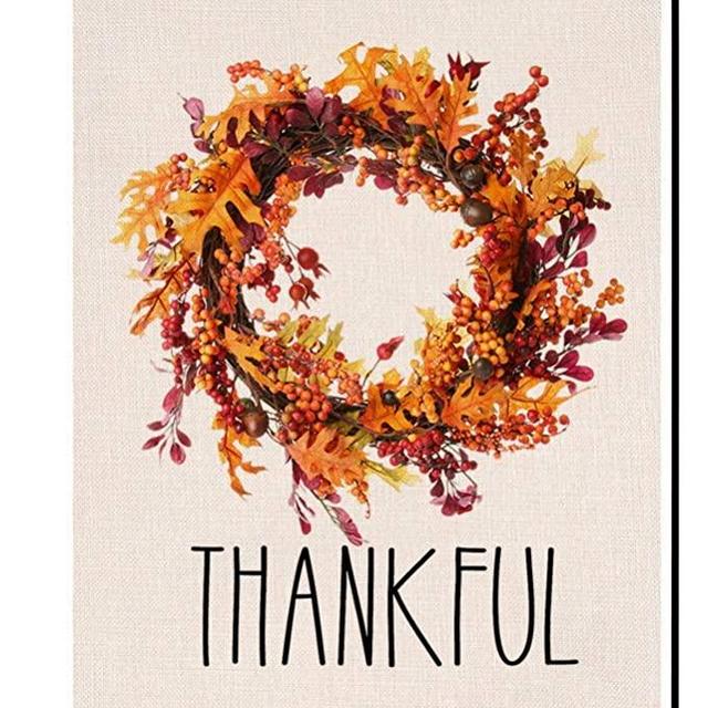 Fall Thanksgiving Wreath Garden Flag Vertical Double Sided Farmhouse Autumn Leaves Burlap Yard Outdoor Decor 12.5 x 18 Inches (125139)