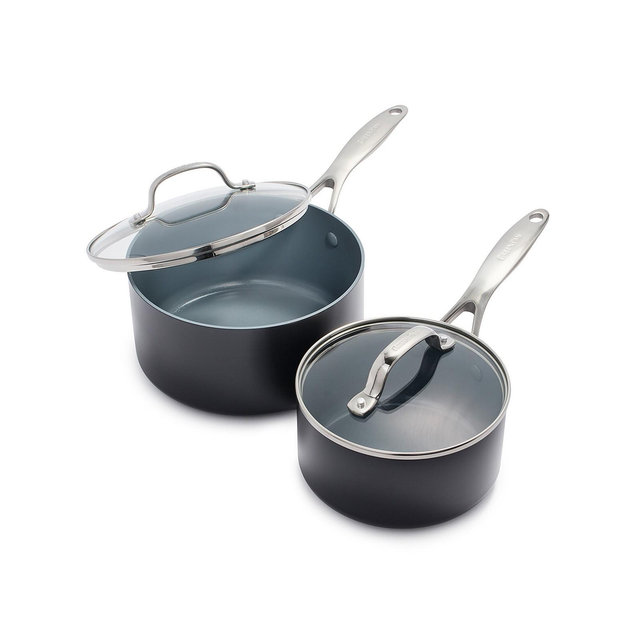 GreenPan Valencia Pro Hard Anodized Healthy Ceramic Nonstick 2-Quart and 3-Quart Saucepan Pot Set with Lids