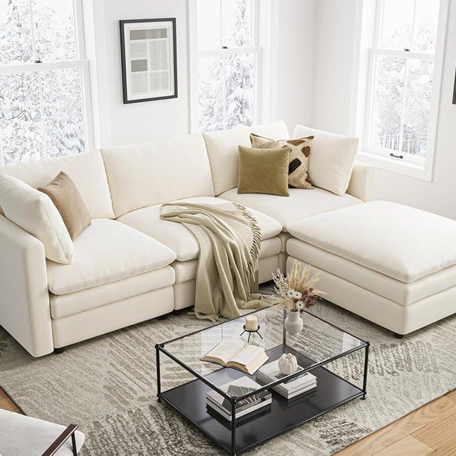 Txtin's Cloud Couches for Living Room L Shaped Sectional Couch with Ottoman Deep Plush 4 Seats Sofa Modern Sofa for Apartment