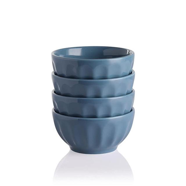 SWEEJAR Ceramic Fluted Bowls, Soup Bowls Set, 17 OZ Portion Control Bowls for Ice Cream, Dessert, Cereal, Fruit, Salad, Pasta, Dishwasher & Microwave Safe - Set of 4 (Fog Blue)