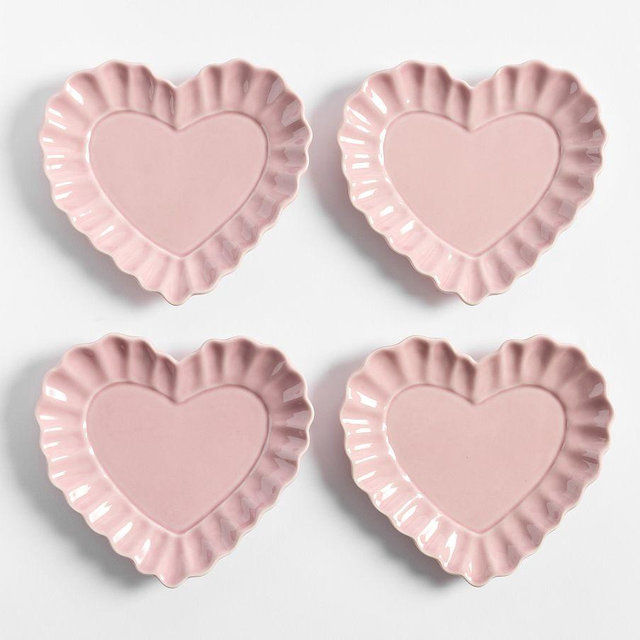 Heirloom Scalloped Heart Stoneware Appetizer Plates, Set of 4 - Rose