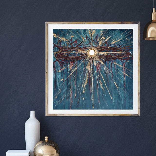 Crown of Thorns, Eucharist, star, passion of Christ, modern religious art, gold leaf, inspirational art, Jesus art, Catholic, Catholic gift,
