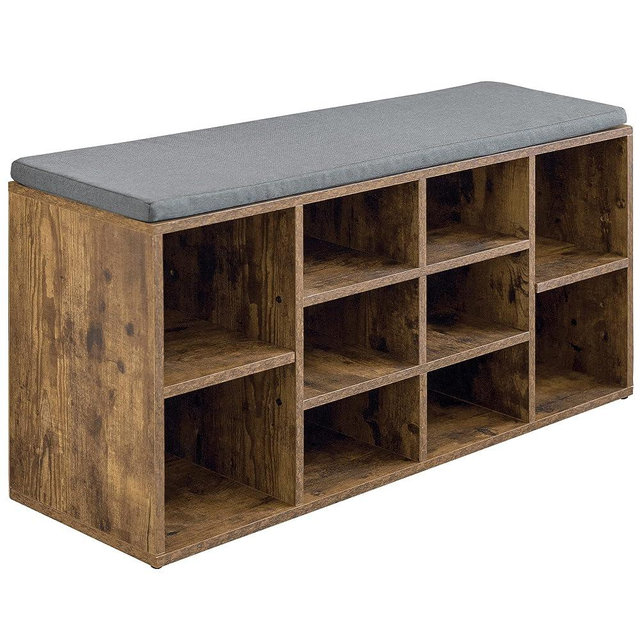 PayLessHere Shoe Bench Storage Bench 10 Compartments Shoe Organizer with 3-Tier Shoe Rack Bench Adjustable Shelves Shoe Shelf for Living Room Entryway Hallway Bedroom (Brown)