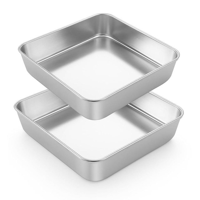 LIANYU 2 Pack 9 x 9 Inch Square Cake Pan, Stainless Steel Baking Lasagna Brownie Bread Pan, Square Bakeware for Birthday Party Wedding, Oven & Dishwasher Safe
