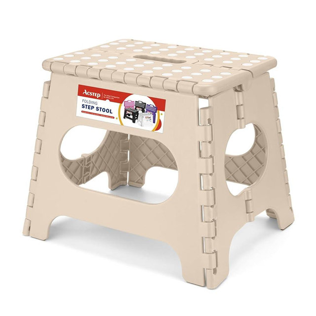 ACSTEP Folding Step Stool 11 Inch, Sturdy Plastic Foldable Step Stool for Kids & Adults, Non Slip Lightweight Collapsible Foot Stools Holds 300 lbs, Ideal for Kitchen, Bathroom, Outdoor, Khaki