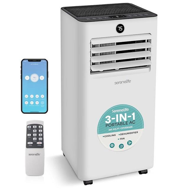SereneLife SLPAC83W Portable Air Conditioner-8000 Capacity (ASHRAE) Compact Home A/C Cooling Unit Only with Wifi Function, Includes Window Mount Kit (White), 8,000 BTU