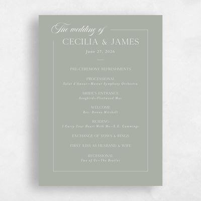 Pale Sage, Green Wedding Program - Carulas
