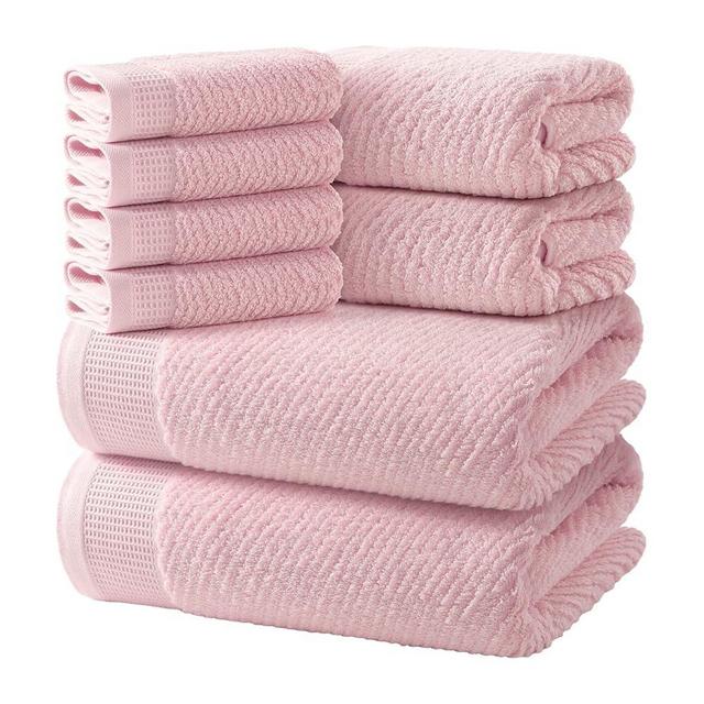 REDKISS Luxury 8-Piece Pink Towel Set, 2 Bath Towels, 2 Hand Towels, 4 Washcloths, 100% Cotton, Quick Dry, Highly Absorbent Towels for Bathroom, Gym, Hotel, Spa