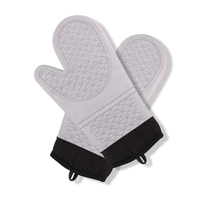 Oven Mitts Heat Resistant 572 F, Premium Silicone Slip Pot Holders, Oven Gloves with Non-Slip Textured Grip for Grilling/Cooking/ Baking/ BBQ, Oven Mitt with Quilted Liner 1 Pair (Gray)
