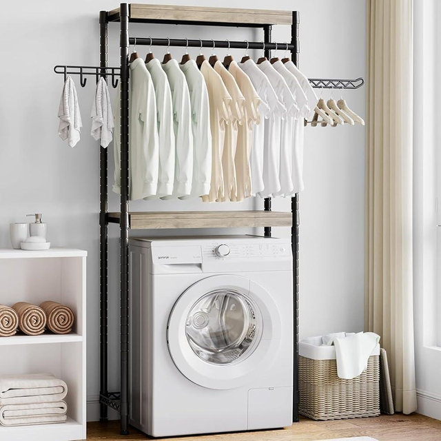 CABIHOME 30" Laundry Shelf with Drying Racks | Space-Saving Adjustable Over-Washer Storage Organizer | 4-Tier Bathroom & Laundry Room Shelving Unit (Engineered Wood)