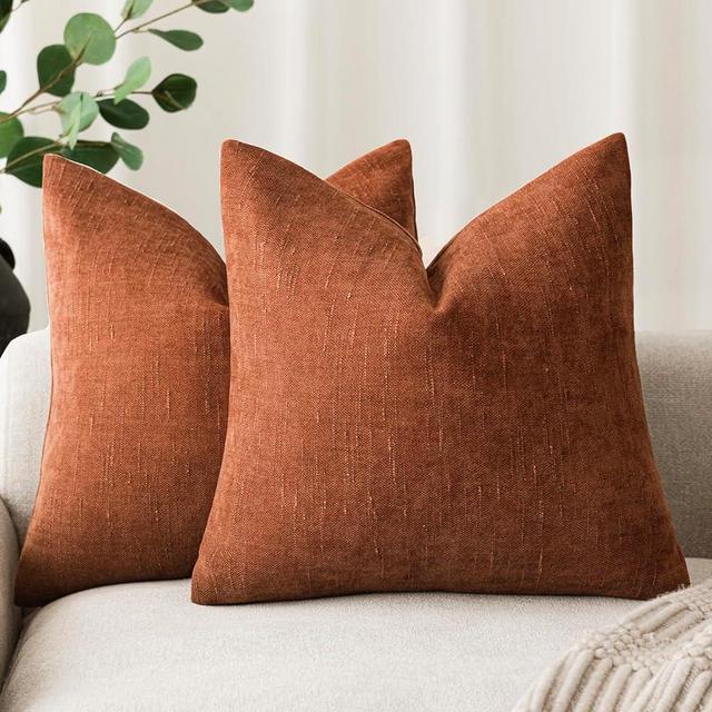 Foindtower Pack of 2 Soft Textured Throw Decorative Pillow Covers Square Accent Solid Cushion Cover Cozy Farmhouse Pillow Case with Zipper for Couch Sofa Bed Living Room 24x24 Inch, Burnt Orange