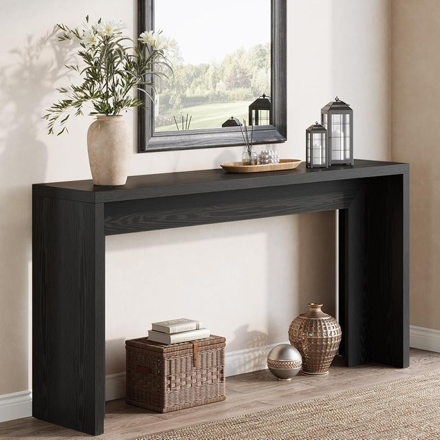 Tribesigns 55-Inch Farmhouse Console Table, Wooden Couch Table Behind Sofa with Storage, Narrow Long Entryway Hallway Table for Living Room, Entrance (Black)