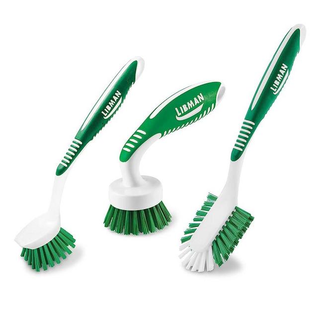 Libman Kitchen Scrub Brush Kit Cleaning Brushes for Household Use Dish Brush Kitchen Brushes for Dishes Scrubbing Brush Long Handle Scrub Brush 3 Different Brushes Included
