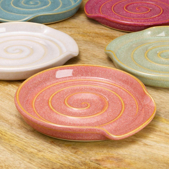 Handmade Ceramic Spoon Rest: Swirl Stoneware Kitchen Utensil Holder