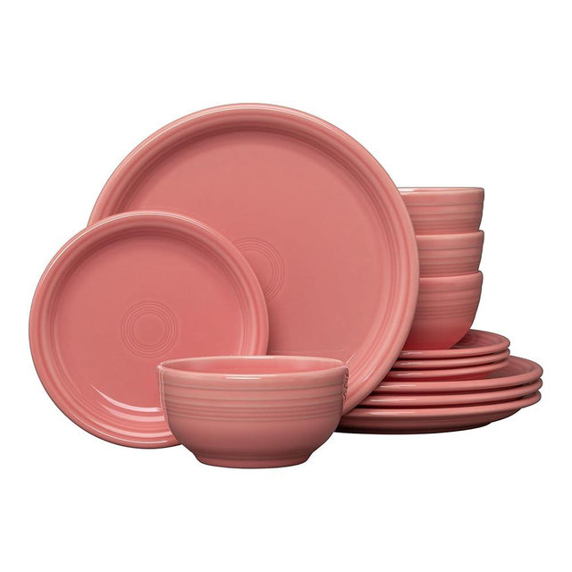 Fiesta® 12-Piece Bistro Coupe Dinnerware Set (Service for 4) – Durable Ceramic, Lead-Safe, Dishwasher/Microwave/Oven Safe – Made in USA Dinnerware - Peony