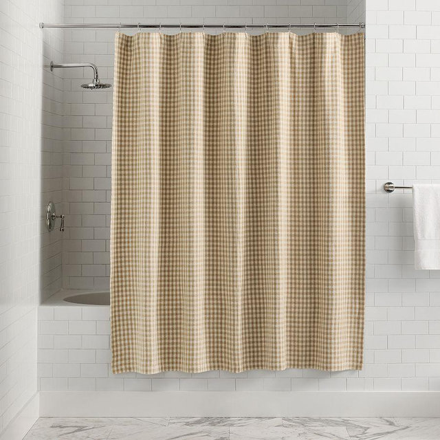Blaine Check Shower Curtain, Camel, 72"