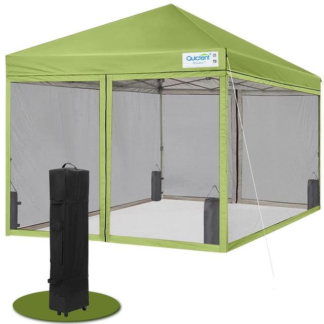 Quictent 10x10 Easy Pop up Canopy Screened with Netting Pop up Gazebo Screen House Tent Waterproof, Roller Bag 4 Sand Bags Included (Green)