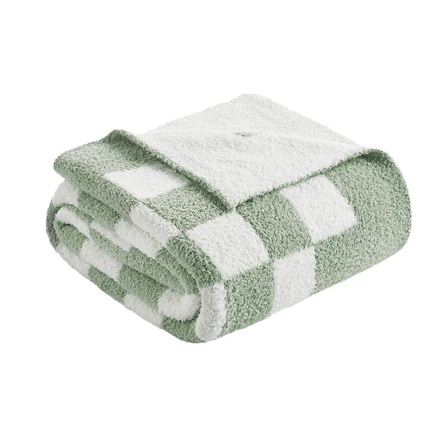 Snuggle Sac Checkered Throw Blanket for Couch, Super Soft, Cozy Warm Knit Blankets, Reversible Plaid Fluffy Throws for Sofa, Bed, Checkered Sage Green, 50x60 Inches