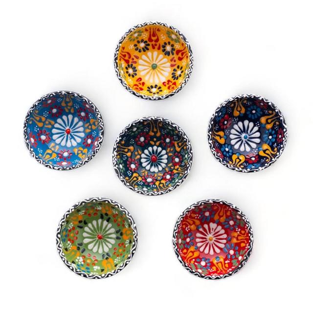 Elyese Ceramic Small Bowls, Dipping Bowls Set of 6, 3.5 Oz Soy Sauce Dish, Handmade Charcuterie Bowls, Colorful Pinch Bowls, Dishwasher & Microwave Safe Sauce Bowls, 3.2'' Mini Bowls (SULTAN'S GARDEN)