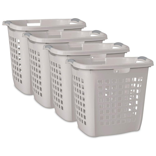 Sterilite 4-Pack Ultra Easy Carry Laundry Basket, Plastic Clothes Hamper Bin w/Comfort Grip Handles & Reinforced Rim, 2.1 Bushel Capacity, Grey Pumice