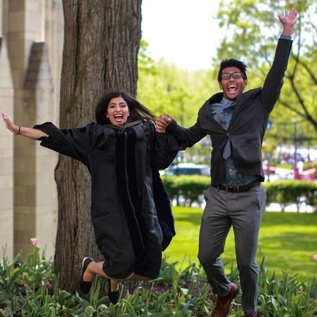 Celebrating the first doctorate in the relationship at Shivani's pharmacy school graduation
