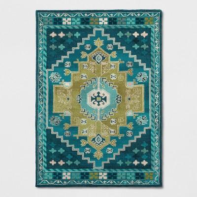 Teal Blue Persian Wool Tufted Area Rug