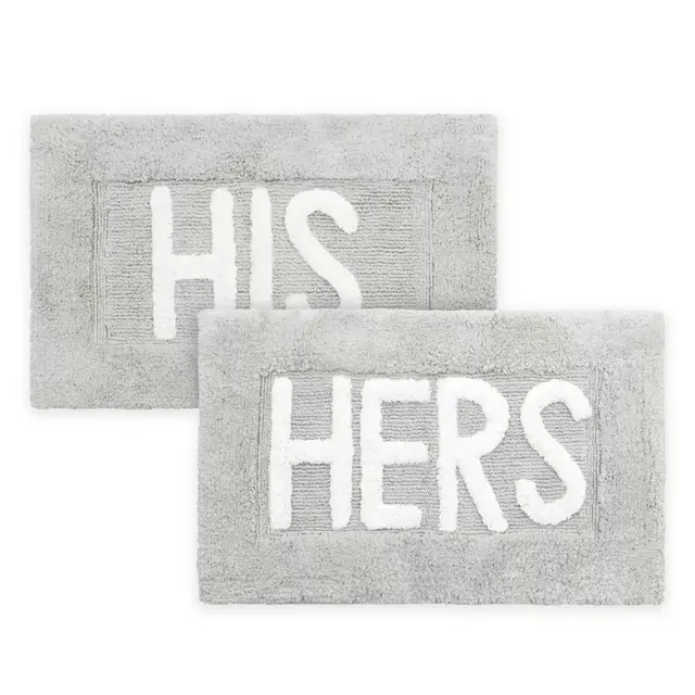 Jean Pierre "His & Hers" 20-Inch x 32-Inch Bath Rugs in Light Grey (Set of 2)